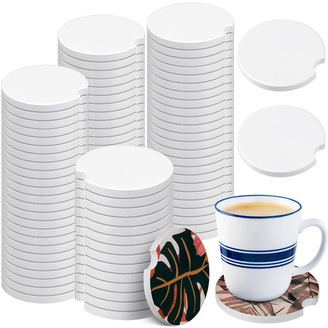 Ceramic Car Sublimation Blanks Cupholders Sandstone for Car Cup with Finger Notch for Easy Removal Car Ceramic Auto Cupholder Keep Vehicle from Cold Drink Sweat Stain Spill (50 Pieces) Frienda