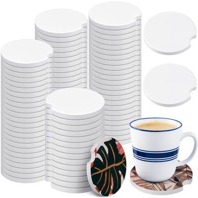 Ceramic Car Sublimation Blanks Cupholders Sandstone for Car Cup with Finger Notch for Easy Removal Car Ceramic Auto Cupholder Keep Vehicle from Cold Drink Sweat Stain Spill (50 Pieces)
