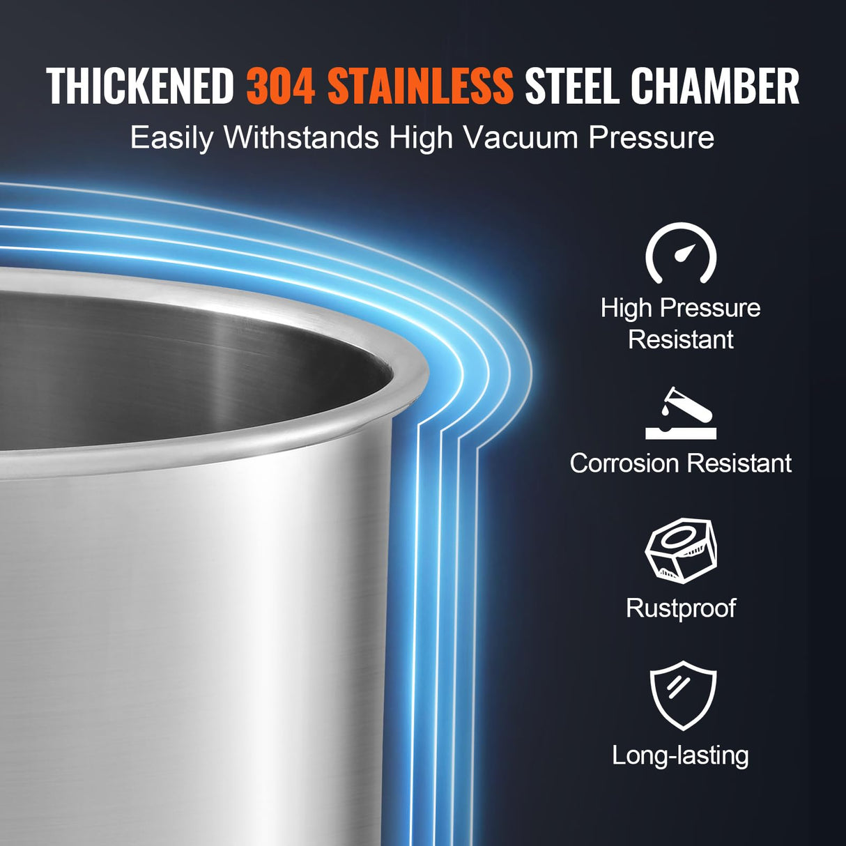 VEVOR 5 Gallon Vacuum Chamber, Upgraded Tempered Glass Lid Vacuum Degassing Chamber, 304 Stainless Steel Chamber, for Stabilizing Wood, Resin Degassing, Silicone Degassing and Plaster Degassing VEVOR