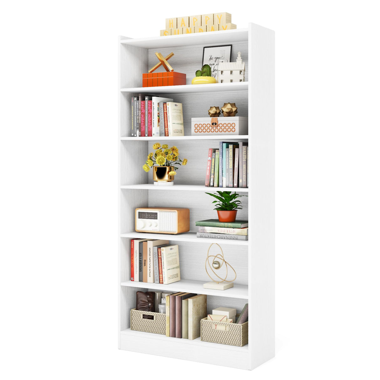 Modern 7-Tier White Bookshelf by Tribesigns - 78-inch Tall Open Library Storage Unit for Home and Office Tribesigns