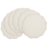 BALAPET Quilted Placemats Set of 6, 100% Cotton 14" Table Mats Farmhouse Style, Reversible Round Tabletop with Scalloped Edges for Kitchen Dinner Party Holidays, Natural, Machine Washable BALAPET