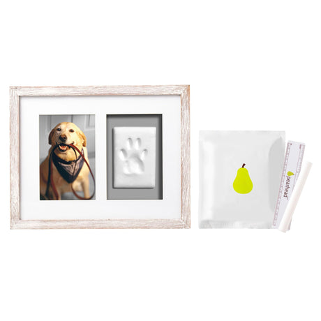 Pearhead Pet Pawprints Wall Picture Frame and Clay Impression Kit - DIY Clay Paw Print, Memorial Keepsake Frame for Cat and Dog, Ideal Home Decor Gift for Pet Owners, 4x6 Photo, Distressed White Pearhead
