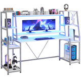 SEDETA White Gaming Desk 78.8'' with LED Lights, Hutch and Storage Shelves, Computer Desk with Monitor Stand, Large PC Gamer Desk Workstation, Ergonomic Gaming Table for Bedroom, Living Room SEDETA