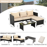 Valita 3-Piece Outdoor PE Rattan Furniture Set Patio Black Wicker Conversation Loveseat Sofa Sectional Couch Khaki Cushion Valita