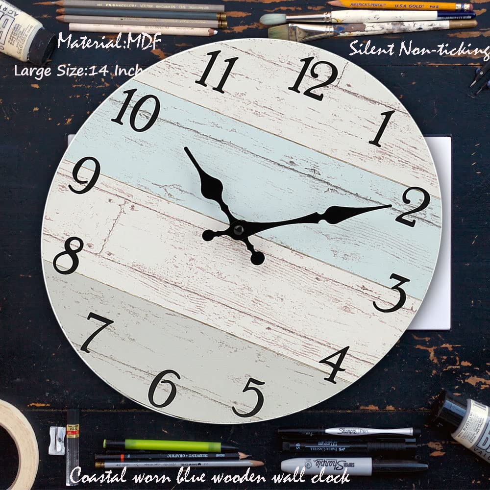 14 Inch Wooden Decorative Round Wall Clock Rustic Country Tuscan Style Wooden Home Decor Round Wall Clock for Living Room Home Pool Patio jomparis