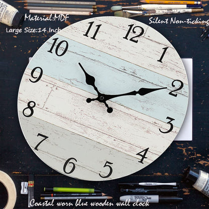 14 Inch Wooden Decorative Round Wall Clock Rustic Country Tuscan Style Wooden Home Decor Round Wall Clock for Living Room Home Pool Patio - WoodArtSupply