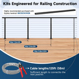 Gyykzz One-Stop Cable Railing Post Kit, 3 Pack Level Drilled Deck Post 36", Fixed Top Cable Railing System Including 3 Railing Post, 125ft Cable, 20 Terminal, 60 Cable Grommets (No Handrail) Gyykzz