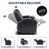 CANMOV Electric Power Recliner Chair with Adjustable Headrest,Breathable Faux Leather Home Theater Seating with Ambient Lighting,Cup Holders,Hidden Arm Storage,USB,Type-C Ports,Black CANMOV
