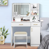 QUALIKRAFT Vanity Set, Vanity Desk with Mirror and Lights, Vanity Desk with Drawers, Vanity with Charging Station, Vanity with Chair, Vanity with Storage, White Vanity, Makeup Vanity，Bedroom Vanity QUALIKRAFT