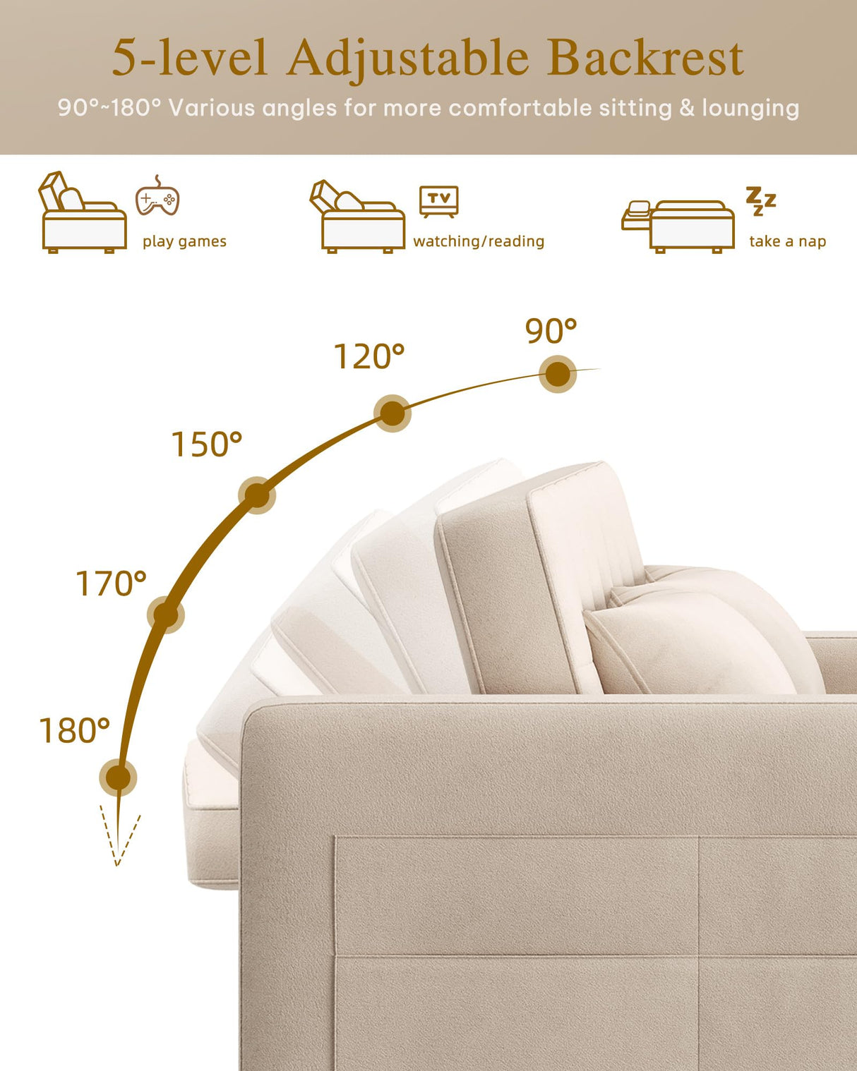 DWVO 55" Convertible Sofa Bed, 3-in-1 Sleeper Sofa with Pull-Out Bed, Velvet Futon Couch with Adjustable Backrest and Side Pocket, Modern Loveseat for Living Room Apartment, Beige DWVO