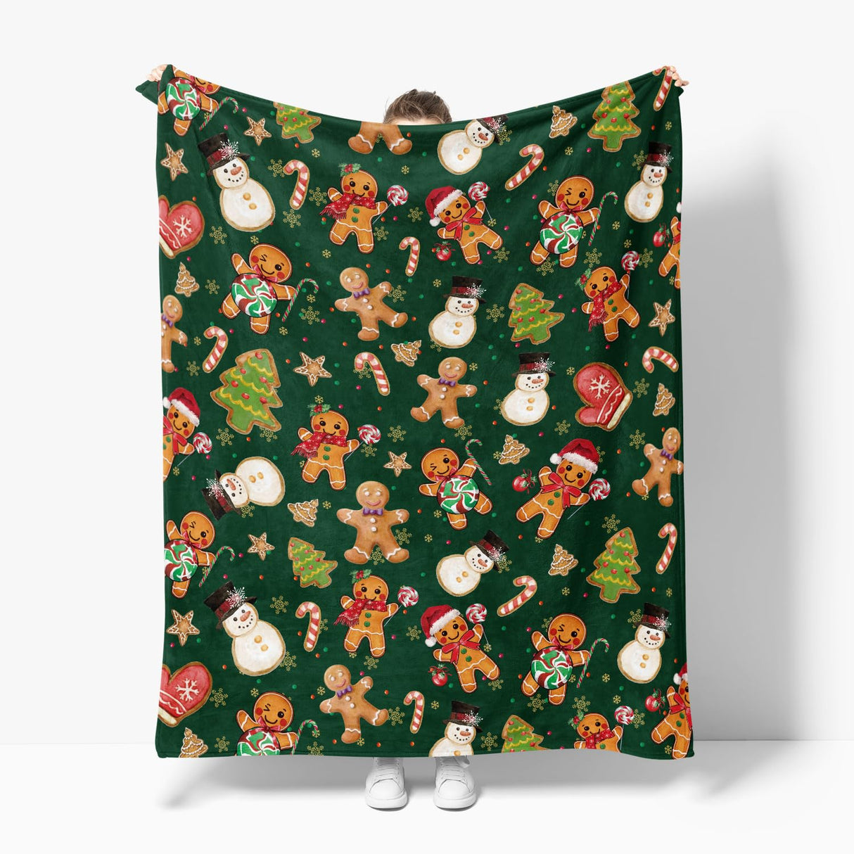 Horaldaily Christmas Flannel Blanket Throw, Green Gingerbread Man Christmas Bear Soft Fuzzy Plush Cozy Fleece Blankets for Couch Sofa Bed Lounging, Ideal Gifts for Kids Adults Wife Self, 50x60 Horaldaily