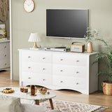 YESHOMY Dresser with 6 Drawer, Wood Wide Chest Storage Organizer and TV Stand for Living Room, Hallway, Dormitory, White YESHOMY