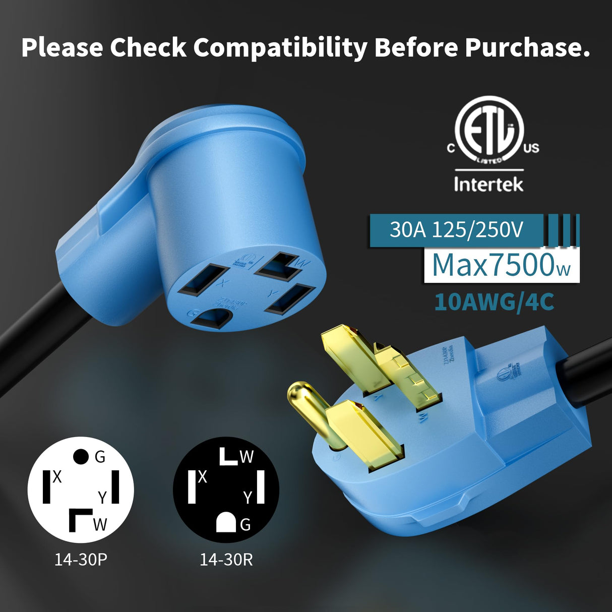Elecan Dryer EV Extension Cord 40 FT, 4 Prong 30 Amp NEMA 14-30P to 14-30R Extension Cord Cable for Dryer Power Extension and Level 2 EV Charging Tesla,Heavy-Duty,Waterproof,10AWG 125/250V-ETL-Blue Elecan