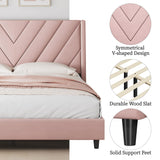 Yaheetech Queen Bed Frame Upholstered Platform Bed with Wing Side/Wooden Slat Support/Tufted Headboard with Wing Side/Mattress Foundation/No Box Spring Needed,Pink Queen Bed Yaheetech