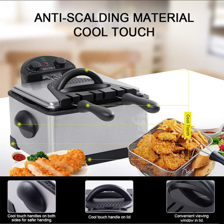 Secura 1700-Watt Stainless-Steel Triple Basket Electric Deep Fryer with Timer Free Extra Odor Filter, 4L/17-Cup,Silver Secura