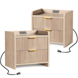 SEPTBOT Fluted Nightstand Set of 2, 23.6" Night Stand with Charging Station,Modern Side Table with 2 Drawers,Bedside Table for Bedroom,Living Room,Natural Oak SEPTBOT