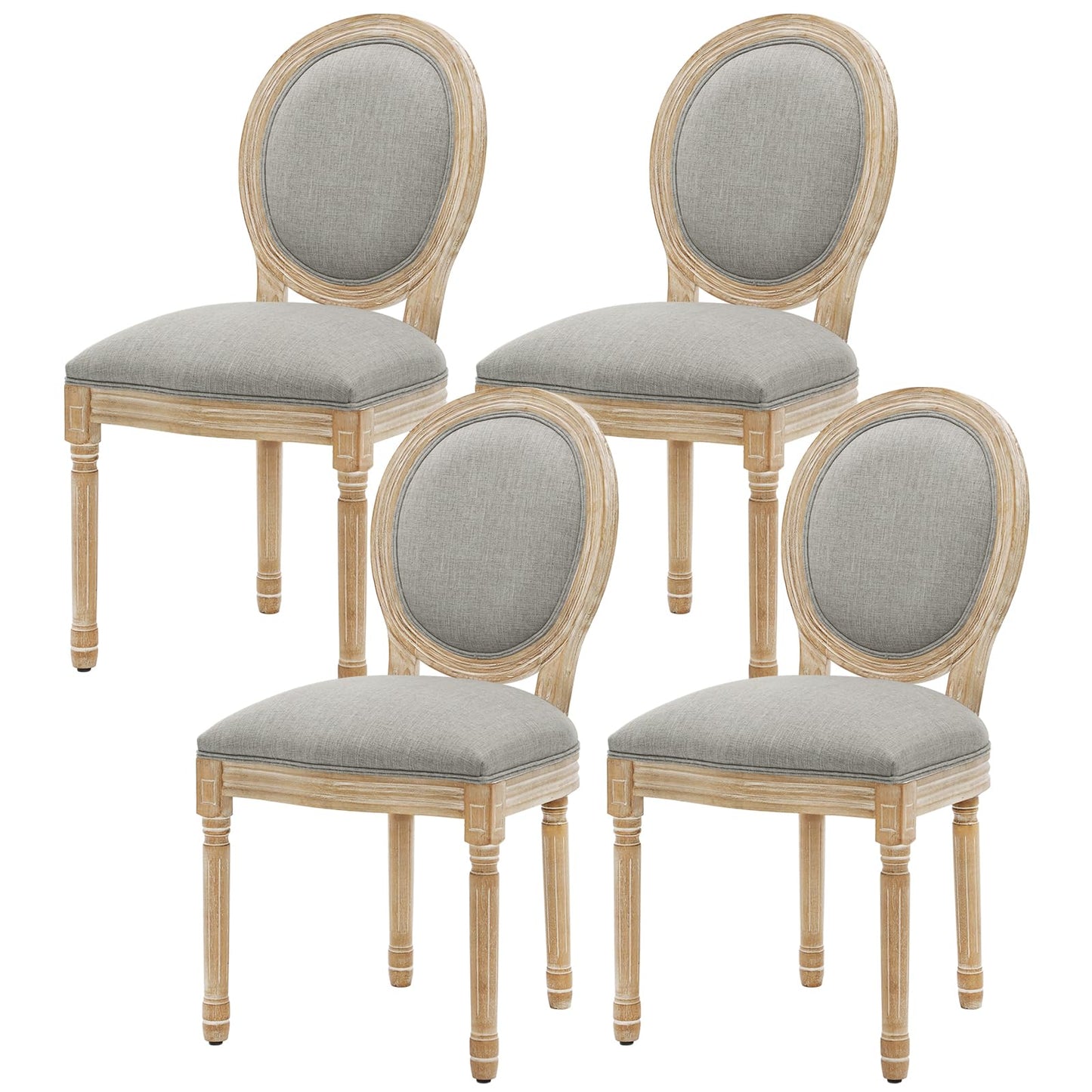 Furnimart French Country Vintage Dining Chairs Set of 4 Farmhouse Dining Chairs with Round Back and Solid Wood Legs, Oval Side Chairs for Kitchen Dining Room Living Room (Light Grey) - WoodArtSupply