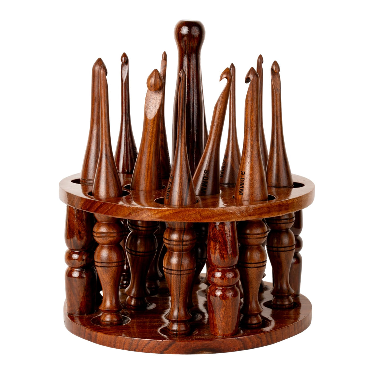 Bhartiya Handicrafts Wooden Crochet Hooks Set, 12pcs Ergonomic Knitting Needles - Rosewood, 3.5mm(E) to 12mm(P) - Includes Holder Bhartiya Handicrafts