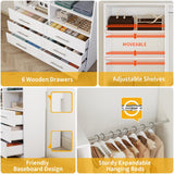 Secilix Closet System with 6 Drawers, 48" Wood Closet Organizer System, Walk-in Closet or Small Closet System with Shelves, Modular Closet Systems with 3 Expandable Hanging Rods, 2 Sets, White (4FT) secilix