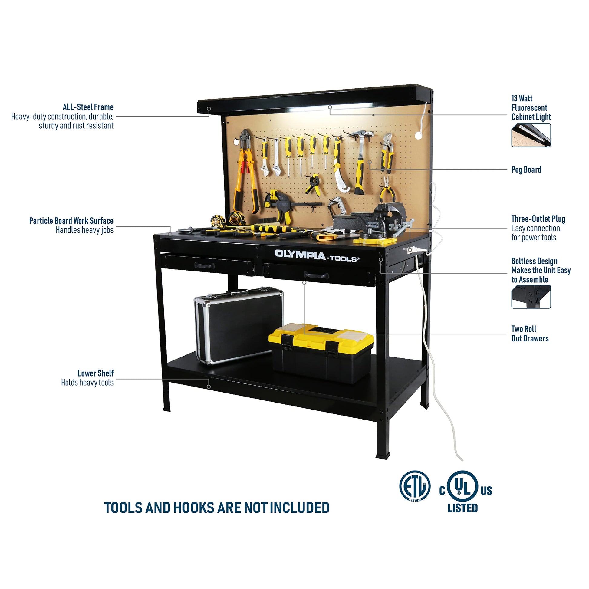 Olympia Tools Multi-Purpose Workbench With Light, 82-802 , Black - WoodArtSupply