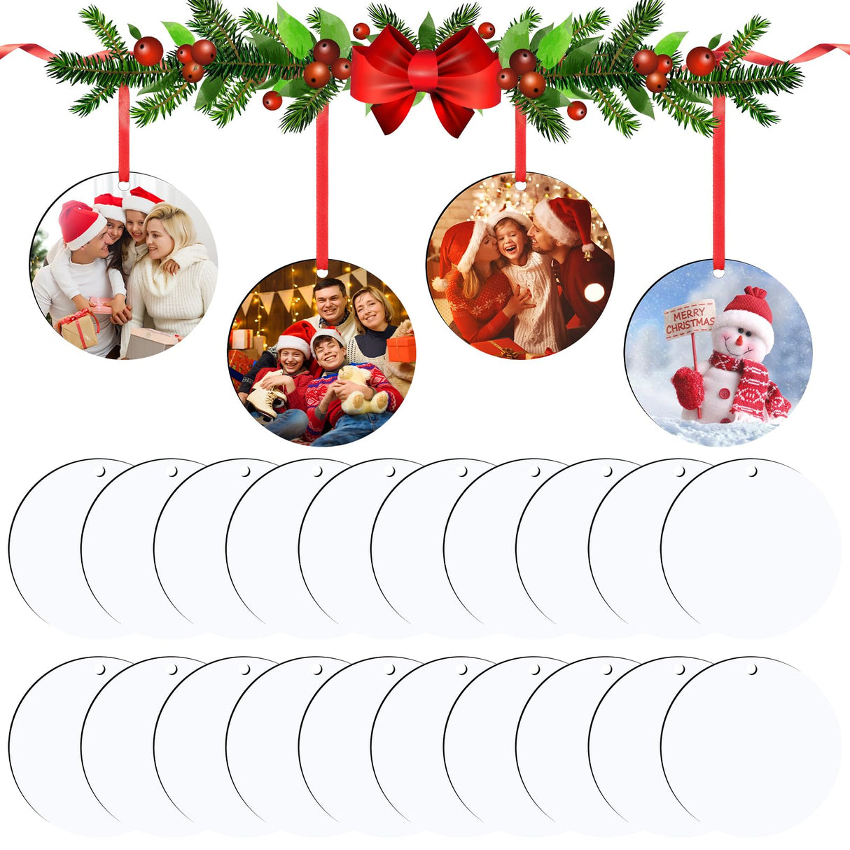 3.15" Sublimation Ornament Blanks, 20 Pieces Round Blank Sublimation Ornaments Personalized Christmas Ornament Blanks for Christmas Tree Decor HooAMI
