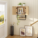 RUSTOWN Fluted Bathroom Wall Cabinet with 2 Doors, 3-Tier Modern Farmhouse Medicine Cabinet, Over The Toilet Storage Cabinet with Adjustable Shelf and Towel Bar(Natural, Small) RUSTOWN