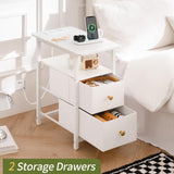 Yoobure End Table with Charging Station, Narrow Side Table LED Small Night Stand, Skinny Nightstand with Fabric Drawers, Bedside Table End Tables Living Room, Side Tables Bedroom for Small Spaces Yoobure