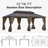 12x18Ft Hardtop Gazebo, Aluminum Frame Canopy with Double Galvanized Steel Roof, Outdoor Heavy Gazebo with Nettings and Curtains for Backyard, Patio and Deck (Brown 12x18 Ft) TRUSTERTHEE