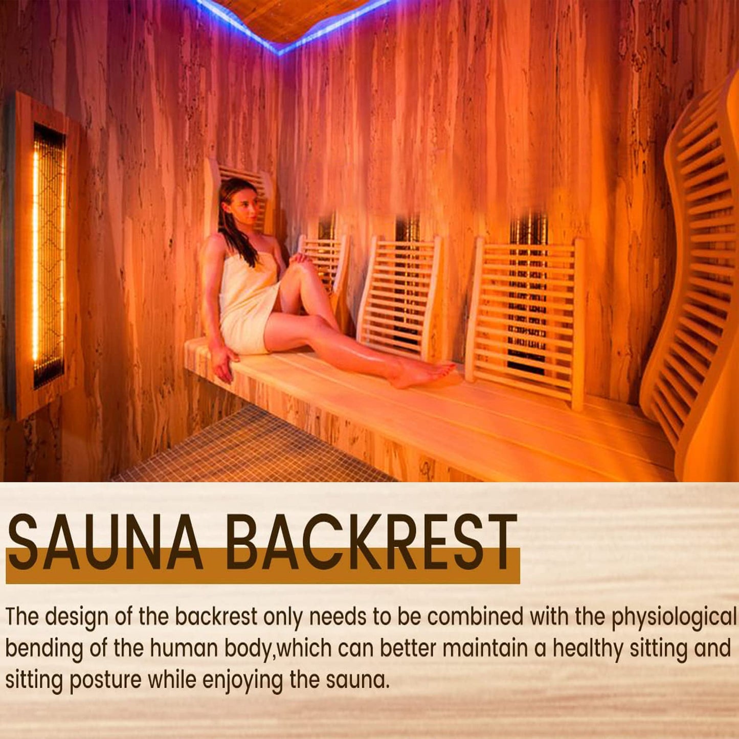 S-Shape Sauna Backrest Infrared Sauna Accessories, Natural Wood Finish Hemlock Sauna Chair with Wide Back Releases Pressure, No Painting Non-Toxic 26"x17"