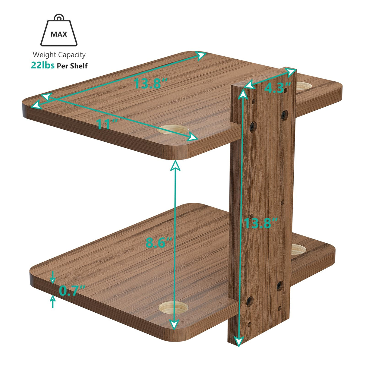 WALI Floating TV Shelf, Projector Shelf Holds Up to 22lbs, Wooden Projector Wall Mounted Shelves for DVD Players, Cable Boxes, Game Consoles, Living Room Decor Accessories (CS202N), 2 Shelves, Wood WALI
