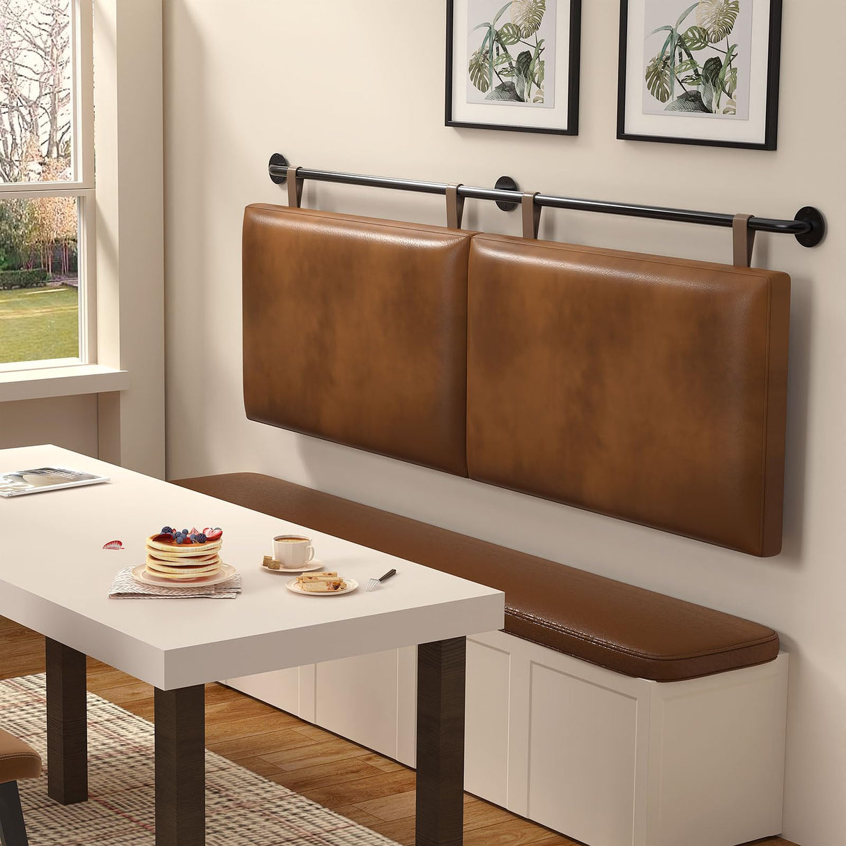 BSHOMGI Queen Headboard, Hanging Headboards with Brown Faux Leather Industrial Pipe Modern Style Multifunction Queen Headboard Only for Bed Backboard (Brown, Queen) BSHOMGI