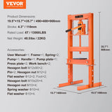 VEVOR Hydraulic 6 Ton H-Frame Garage Floor Adjustable Shop Press with Plates, 6T, Orange VEVOR