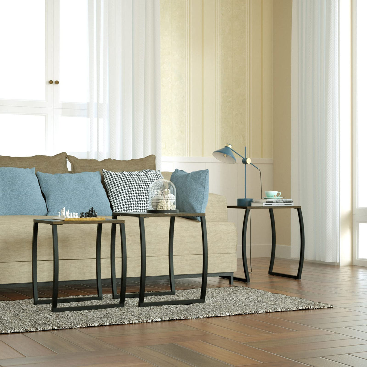 SRIWATANA Nesting Tables, Vintage Side End Tables Living Room, Coffee Snack Table Set of 3 SRIWATANA