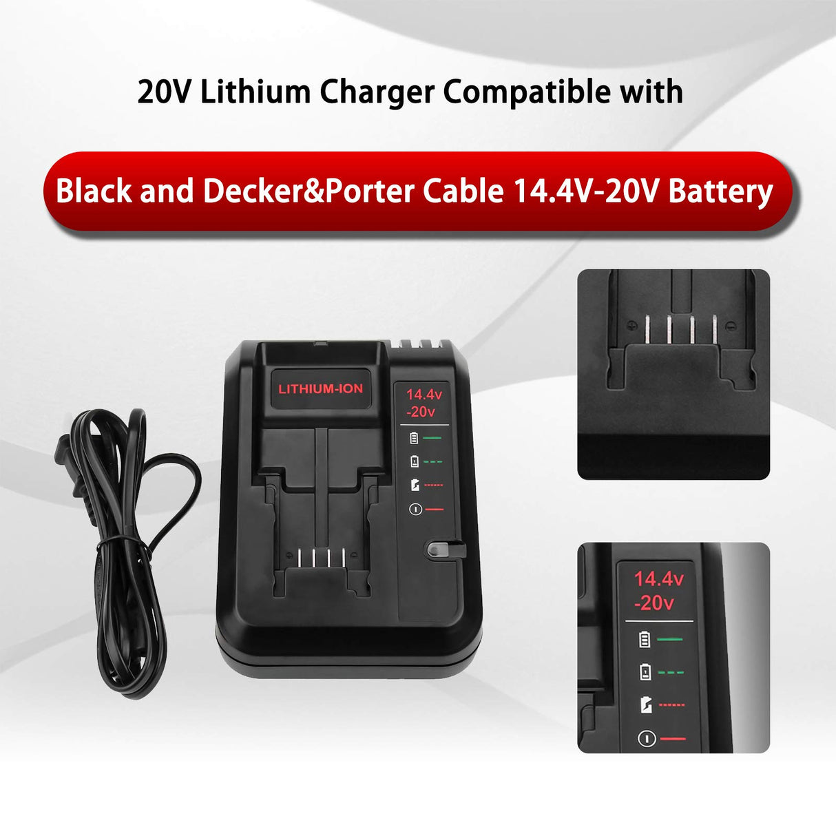 20V Lithium Battery Fast Charger Compatible with Black and Decker 20V Lithium Battery LBXR20 LBXR2020 LB2X4020 and Porter Cable 20V Lithium Battery PCC680L PCC681L PCC682L PCC685L PCC685LP-1 Pack OHYES BAT