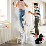 Giantex 3 Tier Folding Step Ladder, Multifunction 3-in-1 Wood Step Stool, Display Ladder and Storage Shelf for Library, Home Kitchen, Household Work, White Giantex