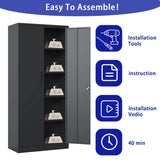 PBOGHLRD 72 Inch Tall Metal Storage Cabinet, Black Garage Tool Steel Locking Cabinet with 4 Adjustable Shelves, File Cabinet for Home Office, PBOGHLRD