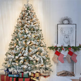 Yaheetech 7.5ft Pre-lit Artificial Christmas Tree W/Incandescent Warm White Lights, Snow Flocked Full Prelighted Xmas Tree W/1284 Branch Tips, 550 Incandescent Lights & Foldable Stand, Green & White Yaheetech