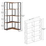 HOOBRO Corner Bookshelf, 5-Tier Industrial Corner Bookcase, Open Display Storage Rack, Vertical or L-Shaped, for Office, Living Room, Bedroom, Rustic Brown and Black BF66SJ01 HOOBRO