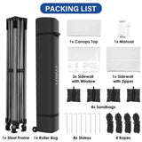 Tooluck 10x10 Pop up Canopy Commercial Heavy Duty Canopy Tent with 4 sidewalls Easy Up Outdoor Party Tent Instant Canopy All Season Windproof & Waterproof Gazebo with Roller Bag,White(Frame Thickened) Tooluck