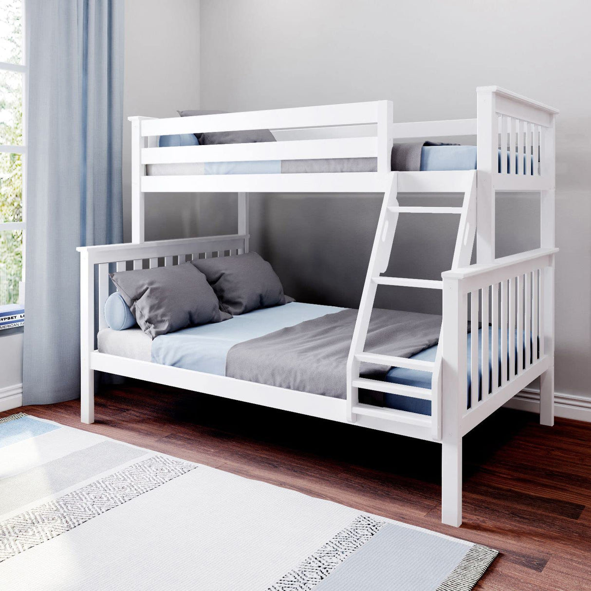 Max & Lily Bunk Bed Twin Over Full Size with Ladder, Solid Wood Platform Bed Frame with Ladder for Kids, 14" Safety Guardrails, Easy Assembly, No Box Spring Needed, White Max & Lily
