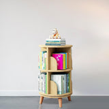 PrimeNex Rotating Bookshelf Tower 360° Display Bookcase, 2 Tier Floor Standing Book Shelf Storage Rack for Kids&Adult, Solid Wood Small Corner Bookshelf Organizer for Bedroom, Living Room, Natural PrimeNex