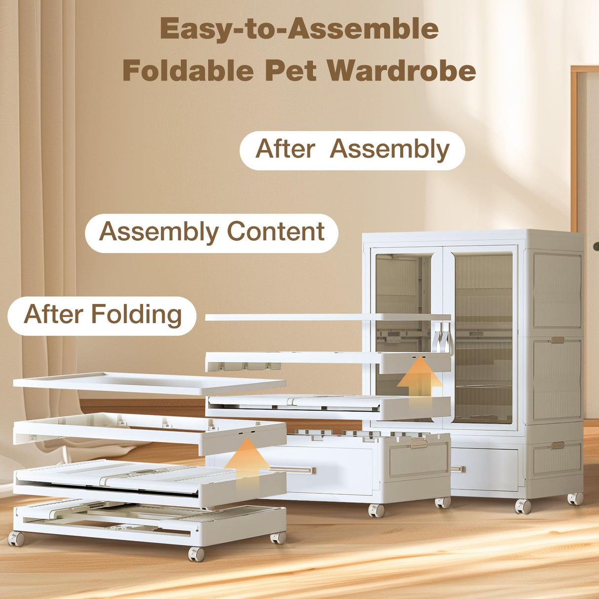 QudraKast Pet Wardrobe Closet, Dog Closet - Stackable Storage Bins with Doors, Wheels, and Hanging Rods - Stackable Drawers Closet - Pet Accessories, Dog Toys, Pet Clothes QudraKast