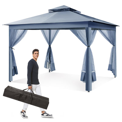 yoyomax 13X13 Outdoor Pop Up Gazebo with Netting, Portable Gazebo Waterproof Patio Canopy Shelter with Double Roof Tops and 169 Square Feet of Shade for Beach Parties, Camping and Picnics - Gray