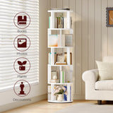 MAHANCRIS 5-Tier Rotating Bookshelf, 360° Spinning Bookshelf Tower, Floor Standing Round Revolving Bookcase, Display Rack for Books, CDs, for Living Room, Study, Bedroom, White BKWT6501 MAHANCRIS