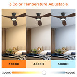 TALOYA 52 Inch Ceiling Fans with Led Lights Remote Control Flush Mount Low Profile for Bedroom Farmhouse Patio Outdoor Living Room Kitchen Dining Room,DC Motor,Reversible,Buzzer ON/OFF,Black Walnut TALOYA
