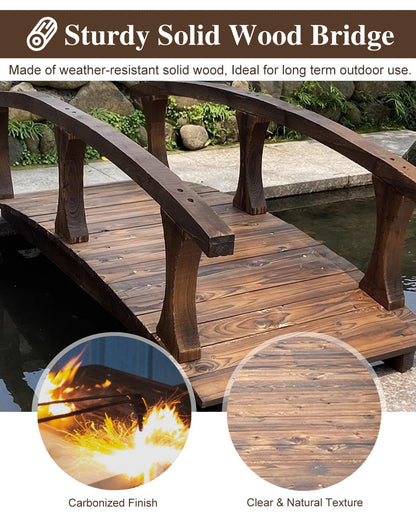 ZIMGOD Outside Curved Pond Bridges with Side Rails, Japanese Garden Bridge Decor for Yard Deck Patio, Classic Footbridge Pathway, Wooden Walkway Bridge - WoodArtSupply