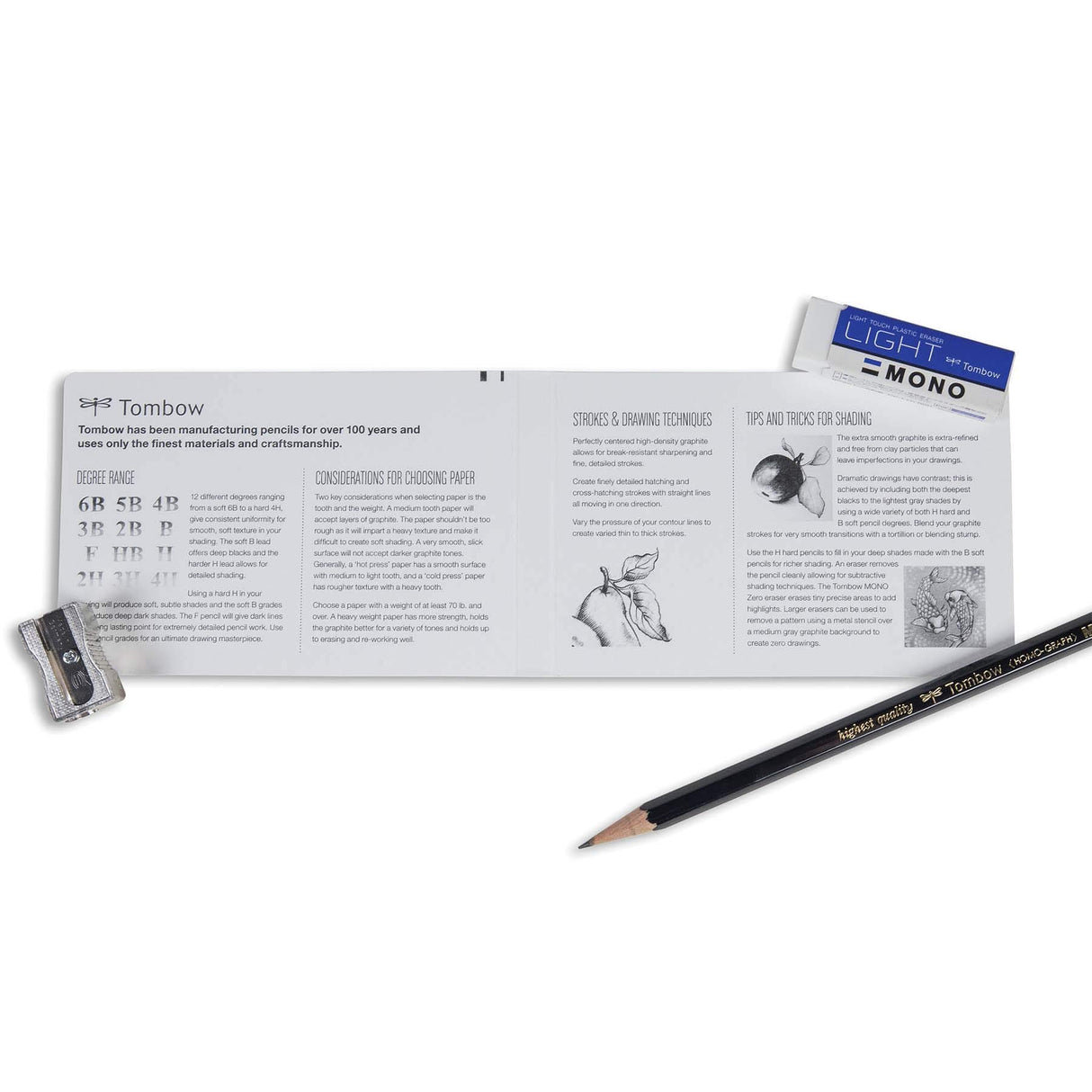 Tombow 51523 MONO Drawing Pencil Set, Assorted Degrees, 12-Pack. Professional Quality Graphite Pencil Set with Eraser and Sharpener Tombow