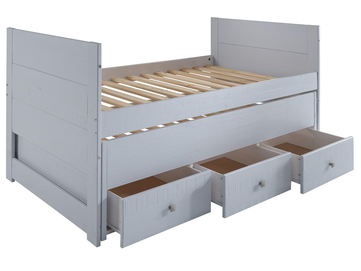 Bedz King All in One Twin Bed with Twin Trundle and 3 Built in Drawers, Breezy Blue Bedz King