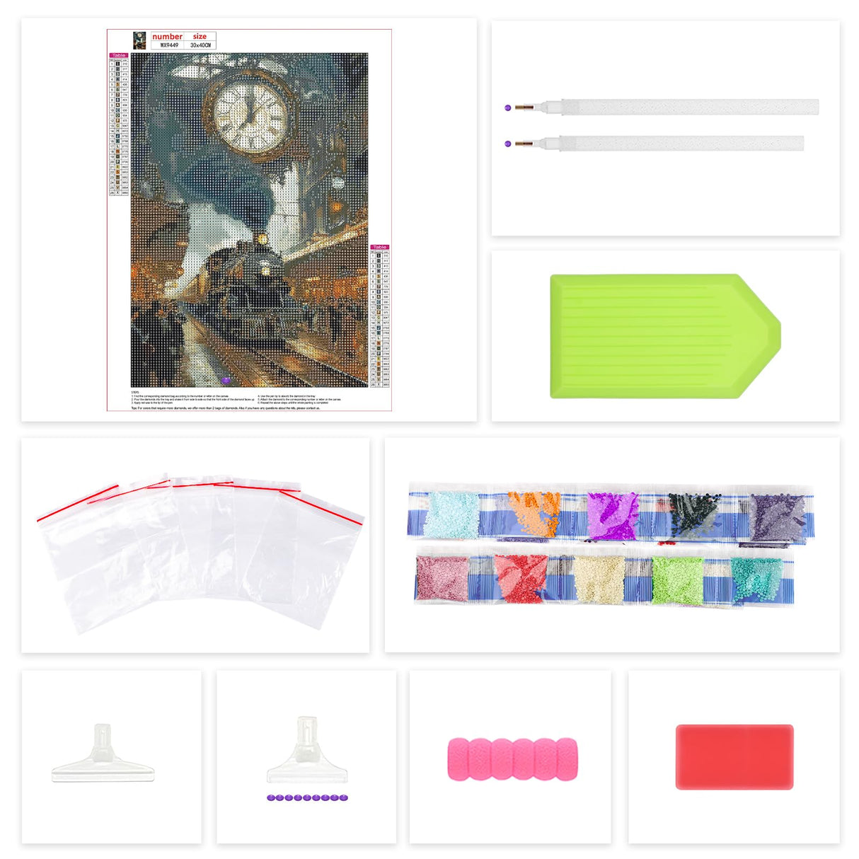 Lxmsja Train Station Diamond Art Kits for Adults, Clock DIY Full Drill Diamond Painting Kits for Beginners, 5D Gem Art Crafts for Adults, Home Wall Decor 12x16 inch Lxmsja