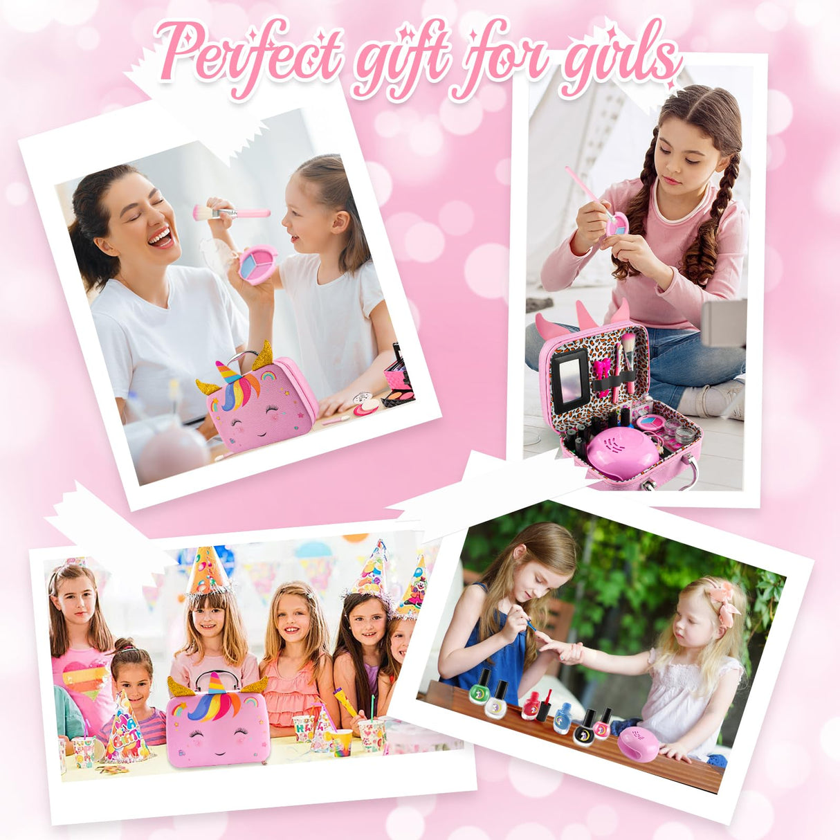 Kids Washable Makeup Kit& Nail Polish Kit for Girl, Kids Play Makeup Set Nail Art Princess Make Up Pretend Play Christmas Birthday Gift for Girls 3 4 5 6 7 8 9 10 11 12 Year Old Rhybor